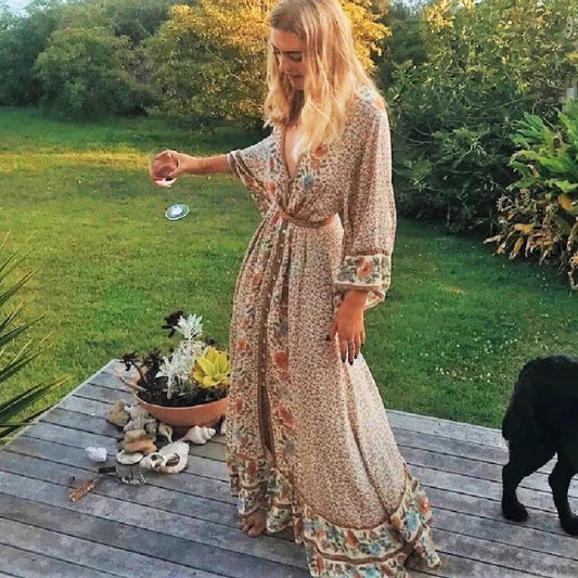 Boho Floral Print Maxi Dress bohodress-250126