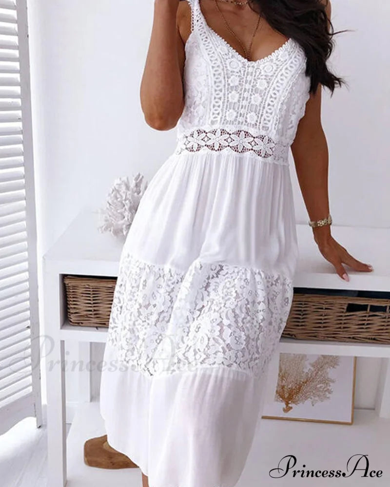 Boho Lace Dress White 23BF Casual Dresses Clothes Dresses Party Dresses Spring Summer vacation dresses