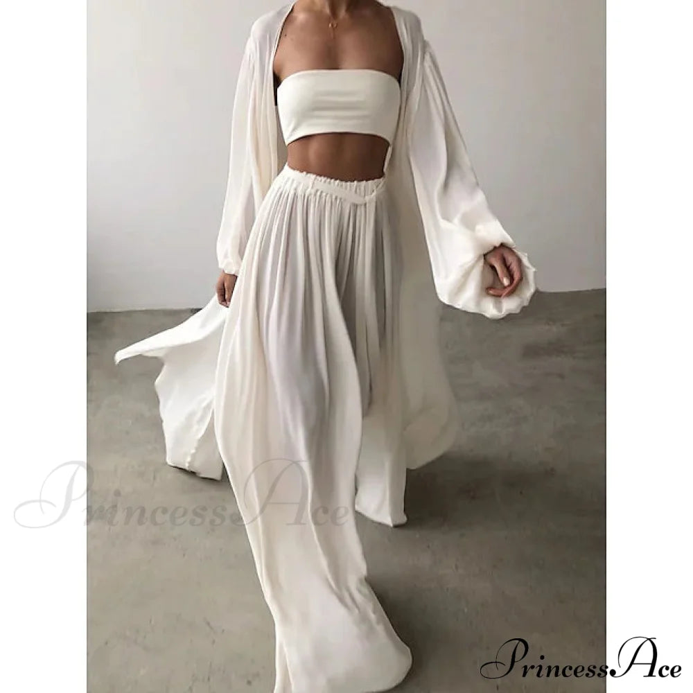 3-Piece Set: Women's Boho Solid Color Plus Size White __stock:200 casual dresses clothes dresses refund_fee:1800