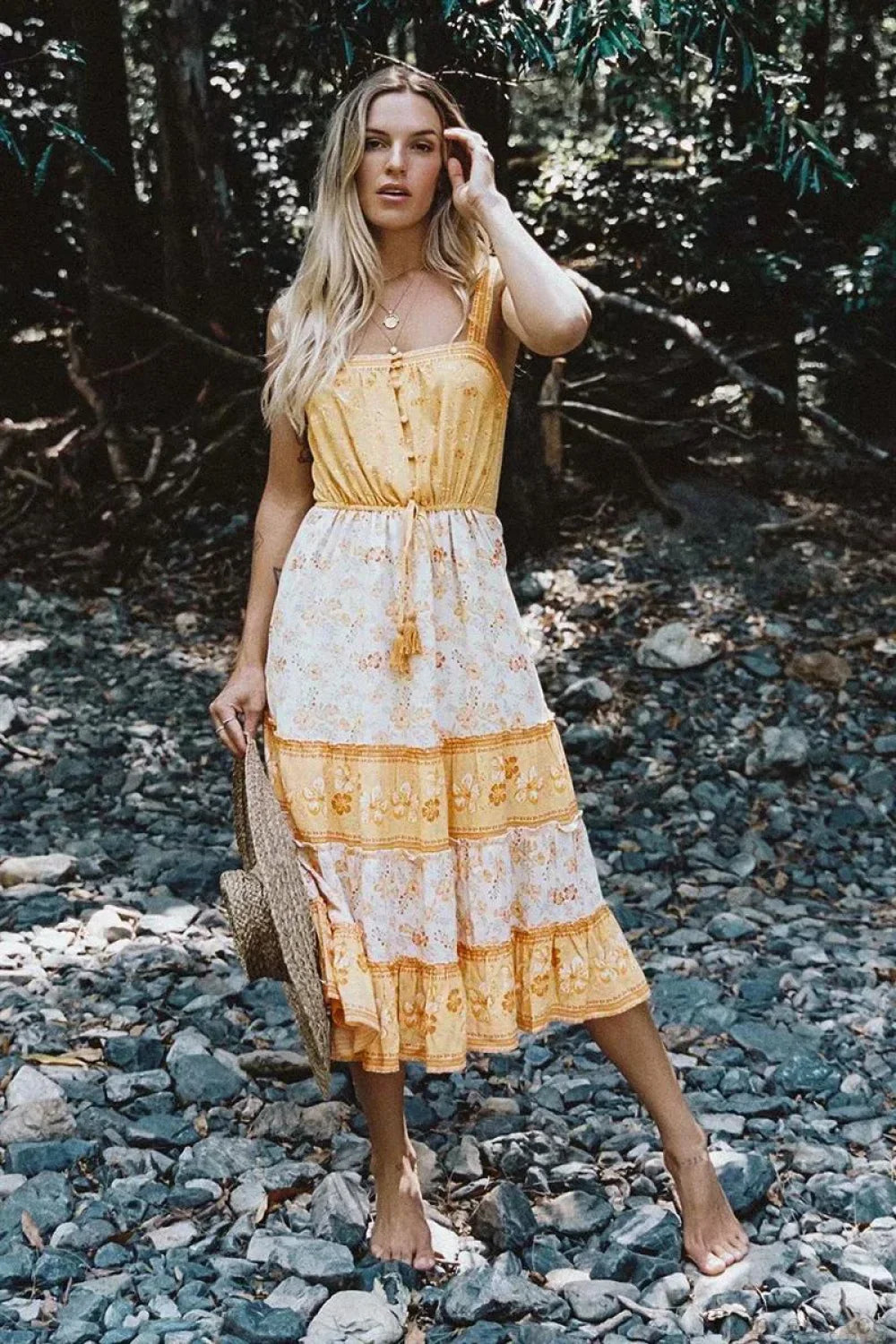 Boho Sundress Sexy Sleeveless Strap Rayon Floral Beach Dress bohodress-250126