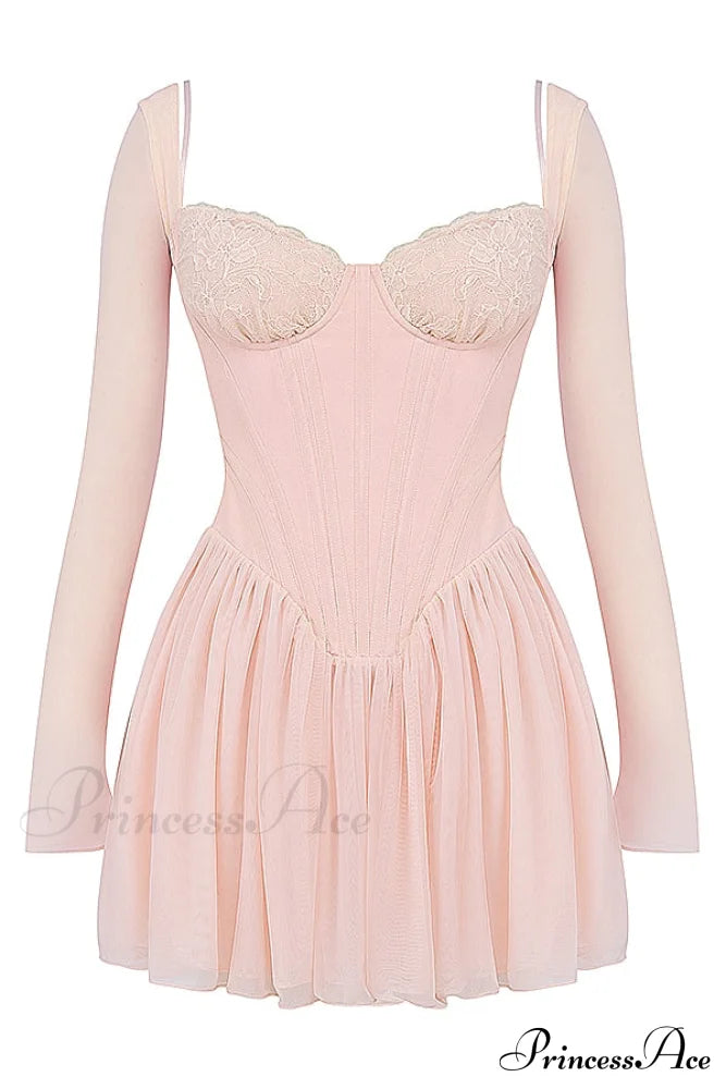 Bombshell Long Sleeve Bustier Graceful Corset Frill Mini Dress