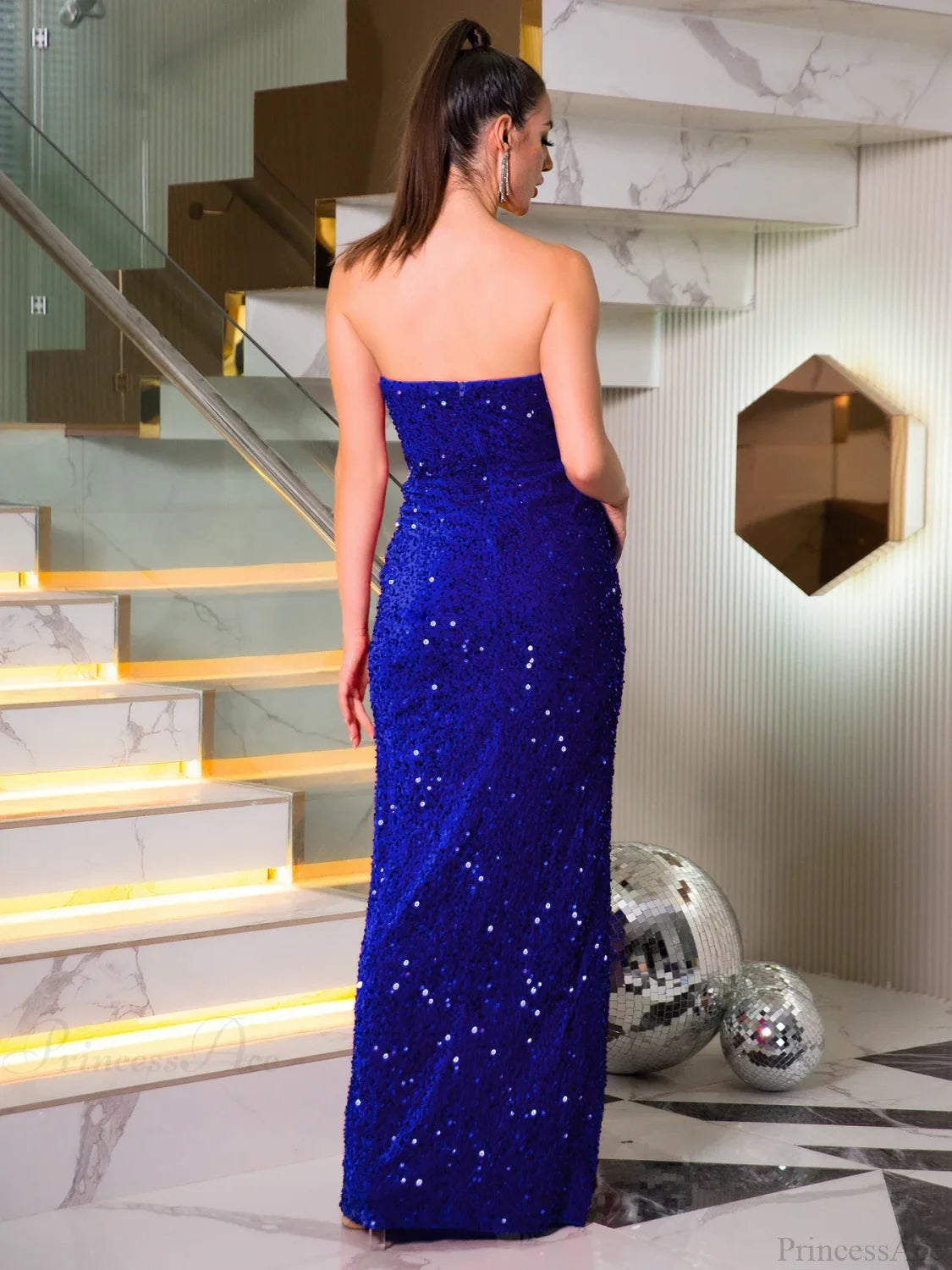 Boning Sequined Strapless Party Dress Partydress-241208