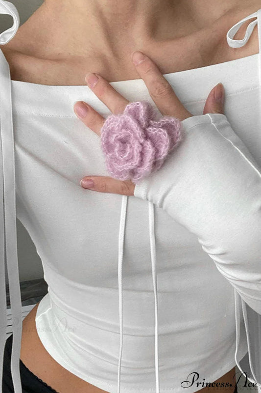 Bow Belted Off Shoulder Backless Long Sleeve Crop Top