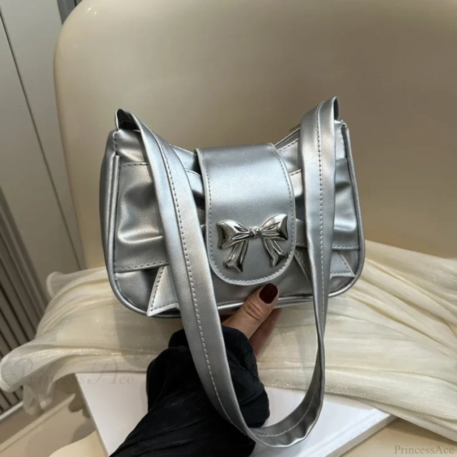 Bow PU Leather Casual Shoulder Handbag shoulder-250126