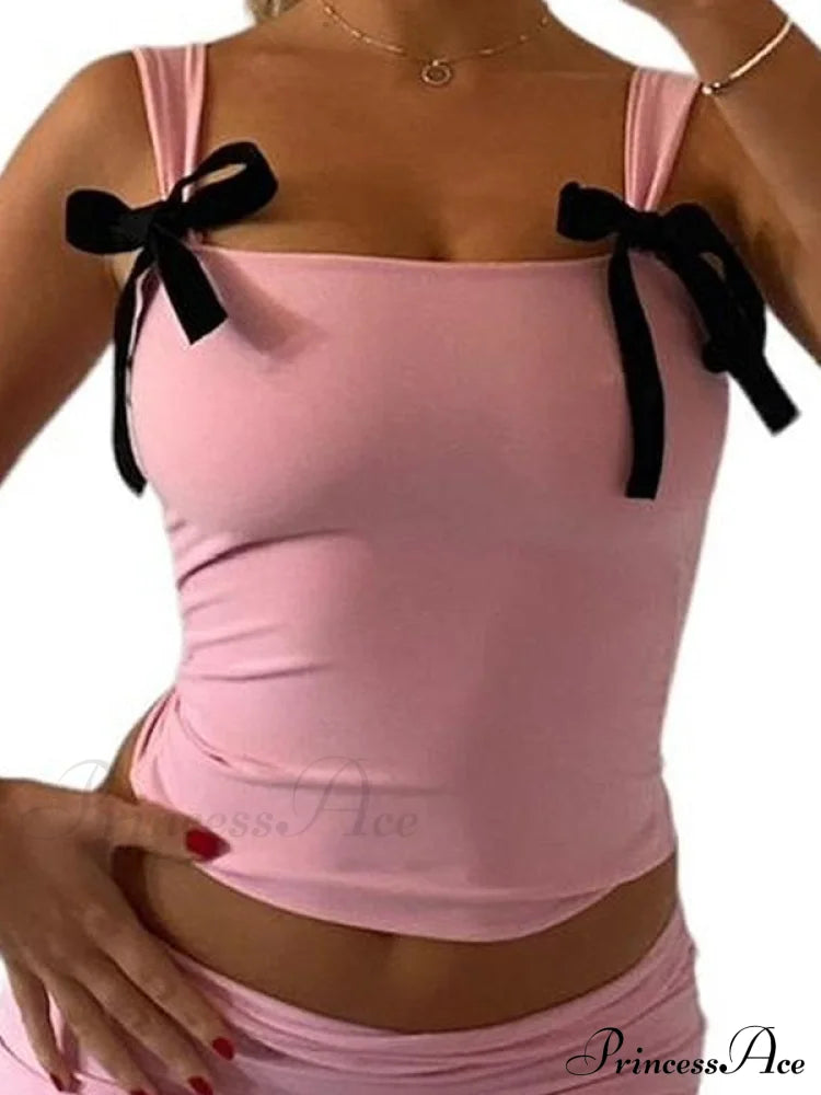 Bow Spaghetti Graceful Strap Sweet Dress Pink / S Tank Tops&Camis