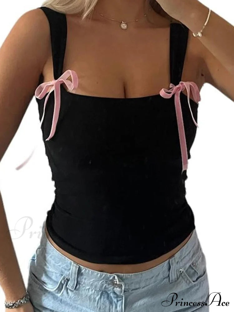 Bow Spaghetti Graceful Strap Sweet Dress Tank Tops&Camis