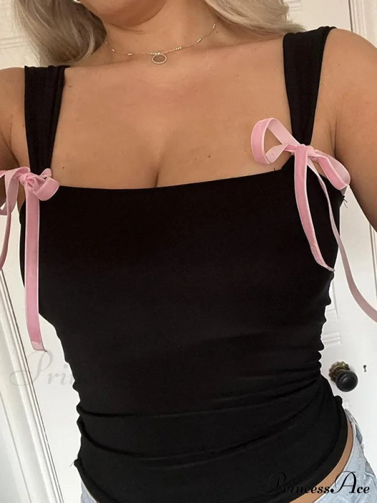 Bow Spaghetti Graceful Strap Sweet Dress Tank Tops&Camis