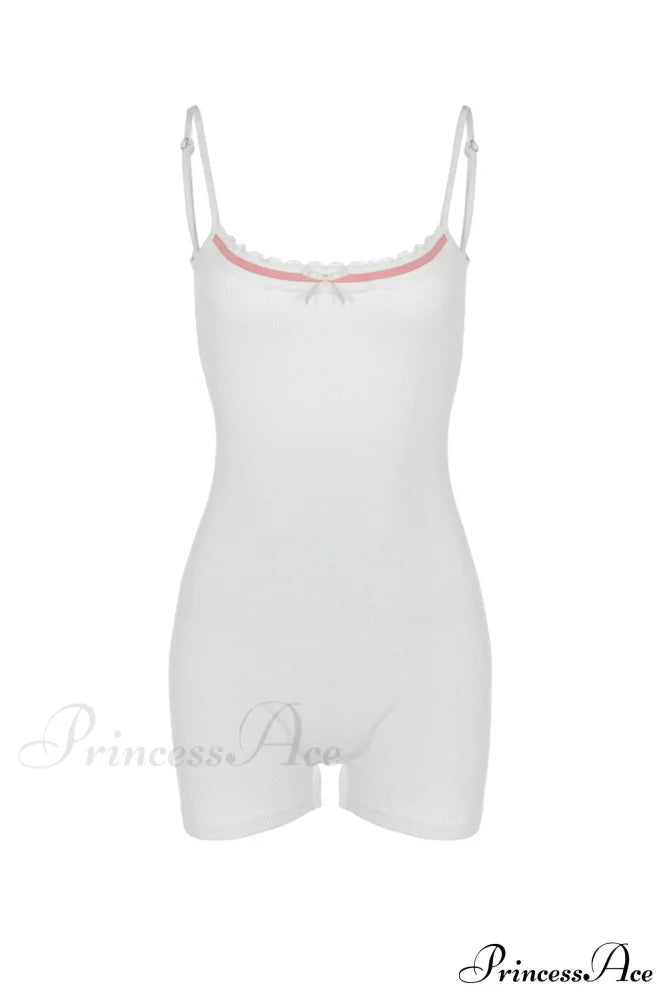 Bow-Tie Backless Bodycon Cami Rompers With Lacework