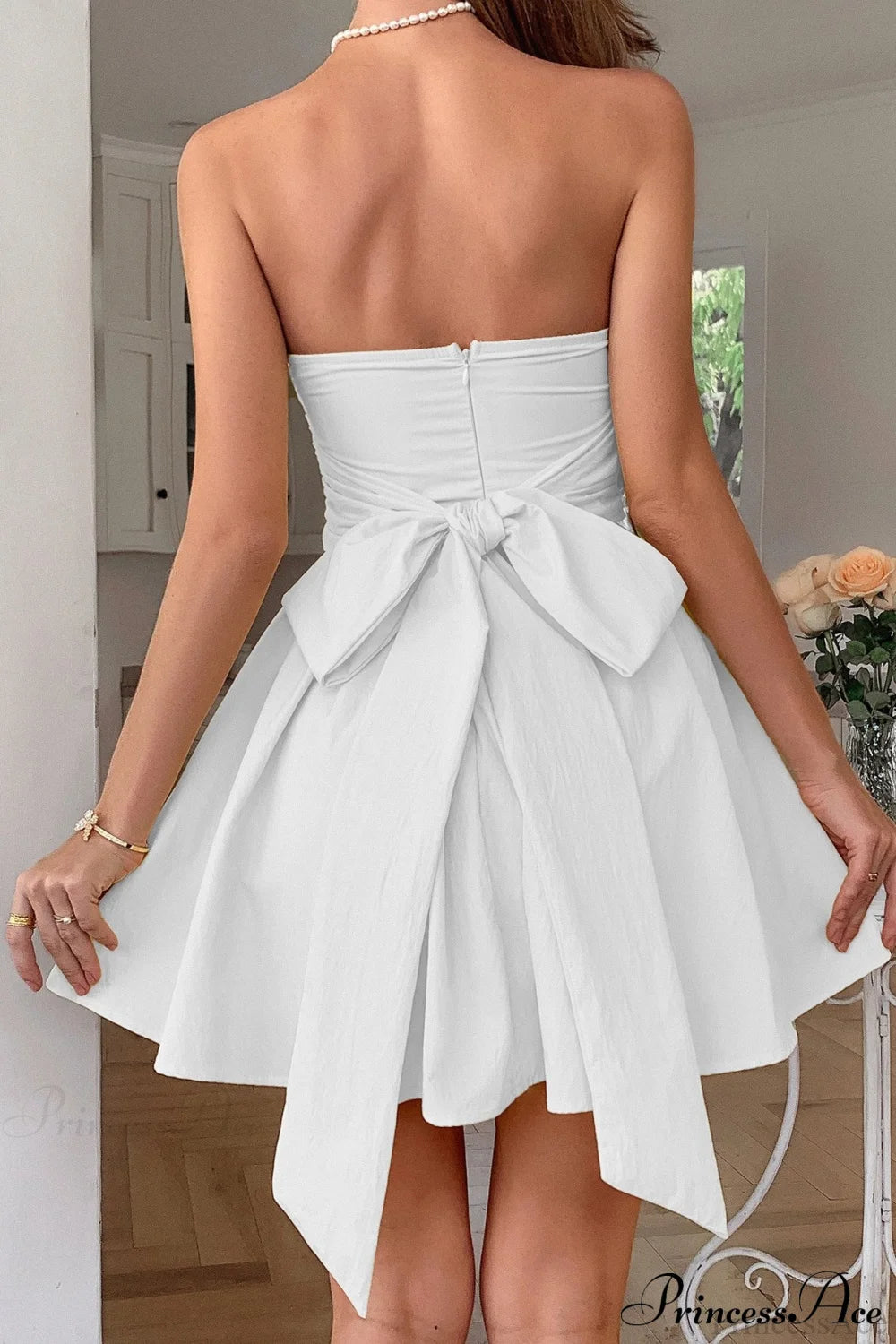 Bow Tie Elegant Ladylike Strapless Party Dress