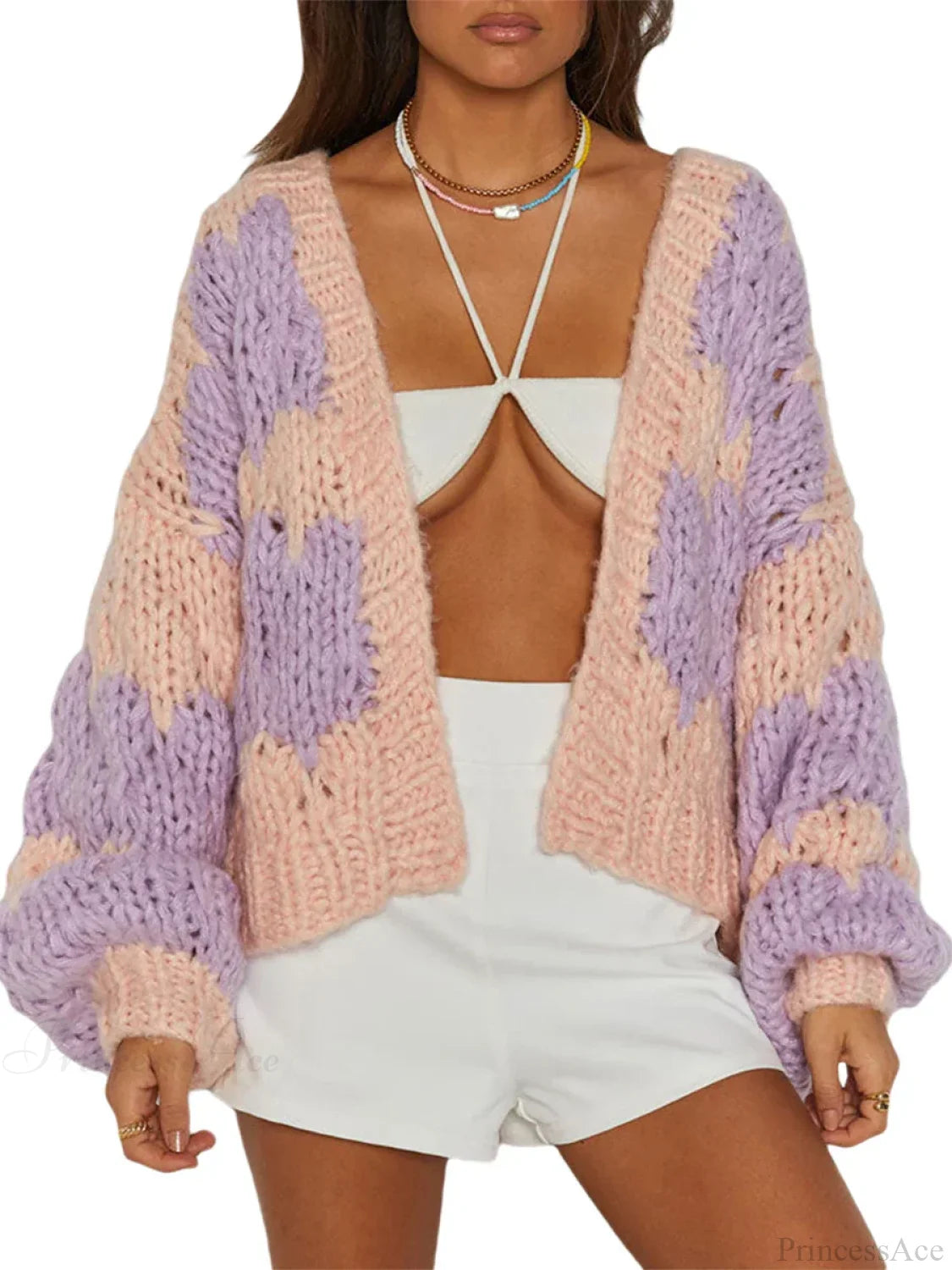Bow Tie Front V-neck Cardigan pink 2 / S