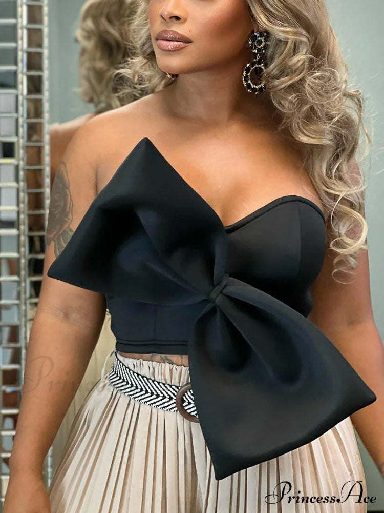 Bow Tie Graceful Cropped Tank Top Black / S Shirts & Tops