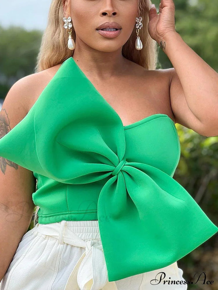 Bow Tie Graceful Cropped Tank Top Green / S Shirts & Tops