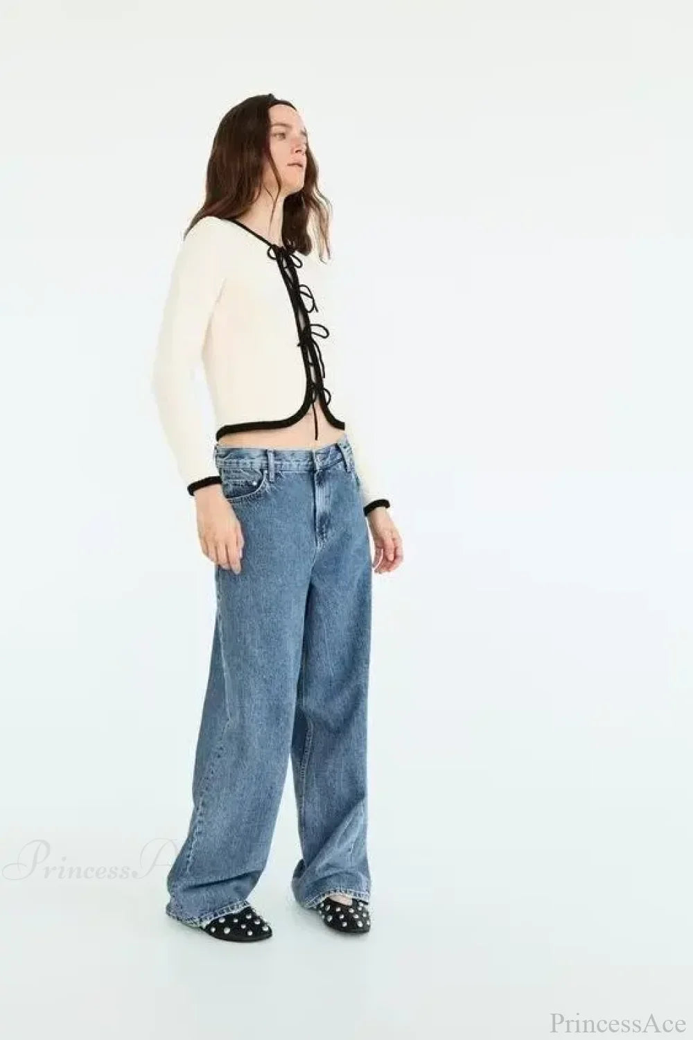 Bow Tie V-neck Long Sleeve Cardigan