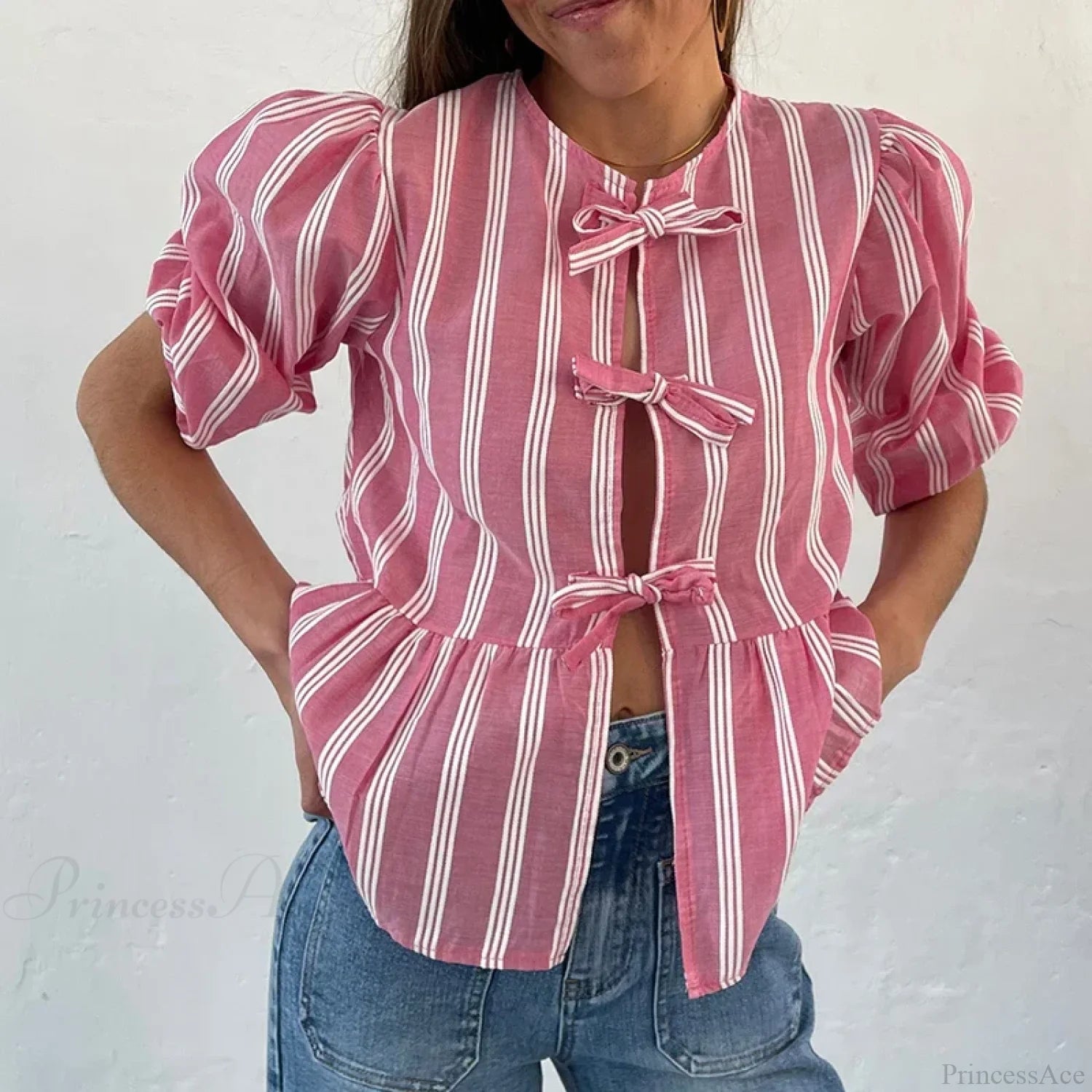 Bowknot Front Hollow Out Vintage Ruffles Puff Sleeve Elegant Sweet Y2K Crop Top croptop-250126