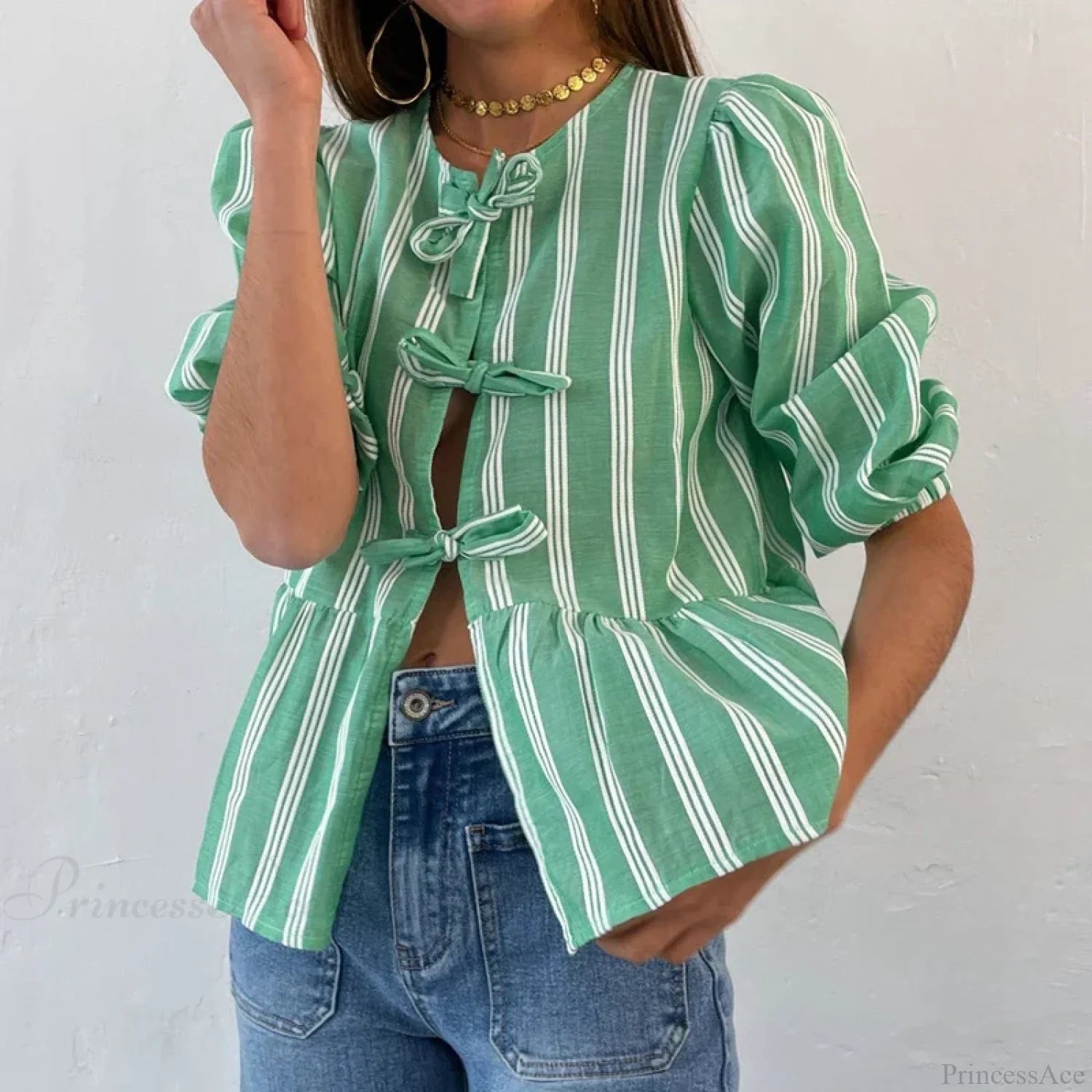 Bowknot Front Hollow Out Vintage Ruffles Puff Sleeve Elegant Sweet Y2K Crop Top croptop-250126