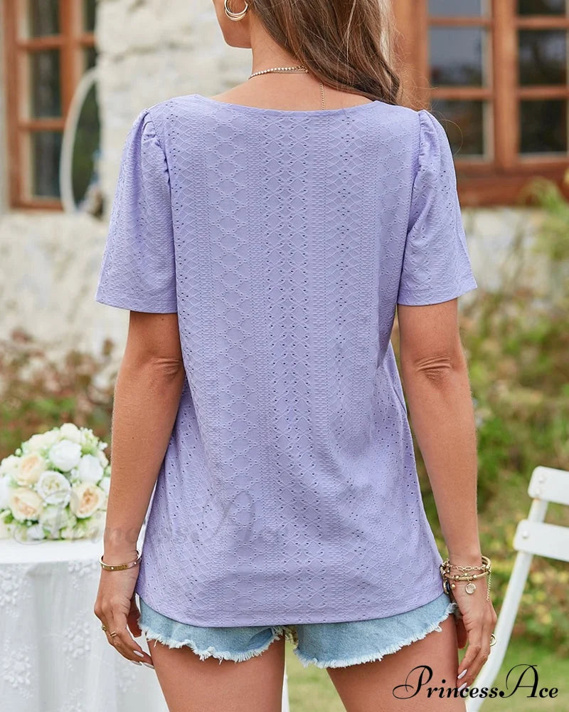Boxy Cutout Neck Sleeve Short Tee T-Shirts