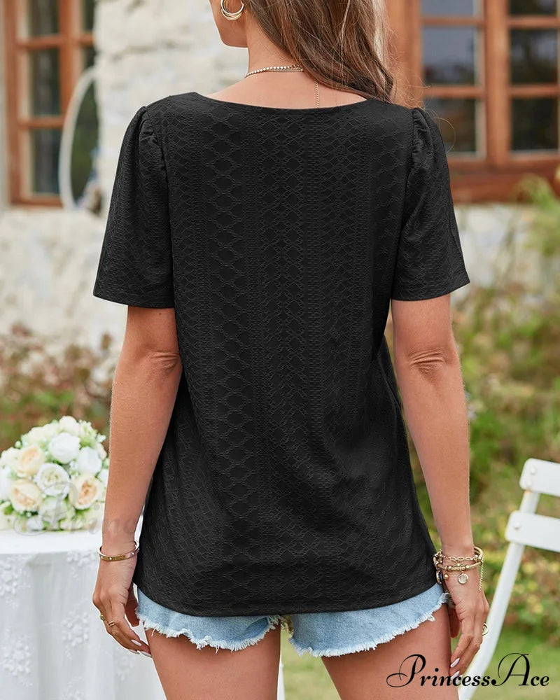 Boxy Cutout Neck Sleeve Short Tee T-Shirts