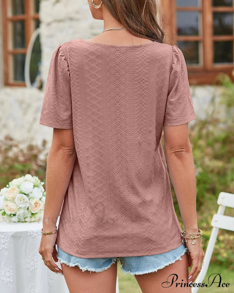 Boxy Cutout Neck Sleeve Short Tee T-Shirts