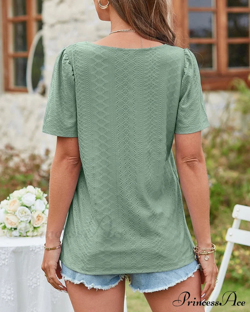 Boxy Cutout Neck Sleeve Short Tee T-Shirts