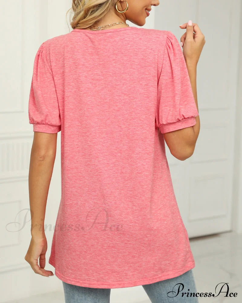 Boxy T-Shirt Neck Puff With Sleeves T-Shirts