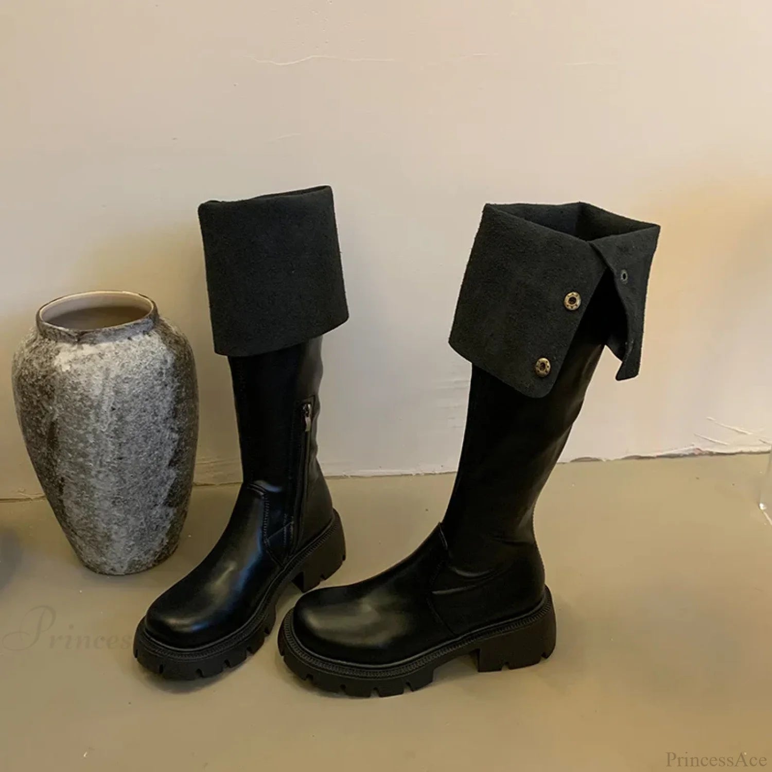 Brand New Female Platform Thigh High Slim Chunky Heels Party Knee High Boot Black / 35