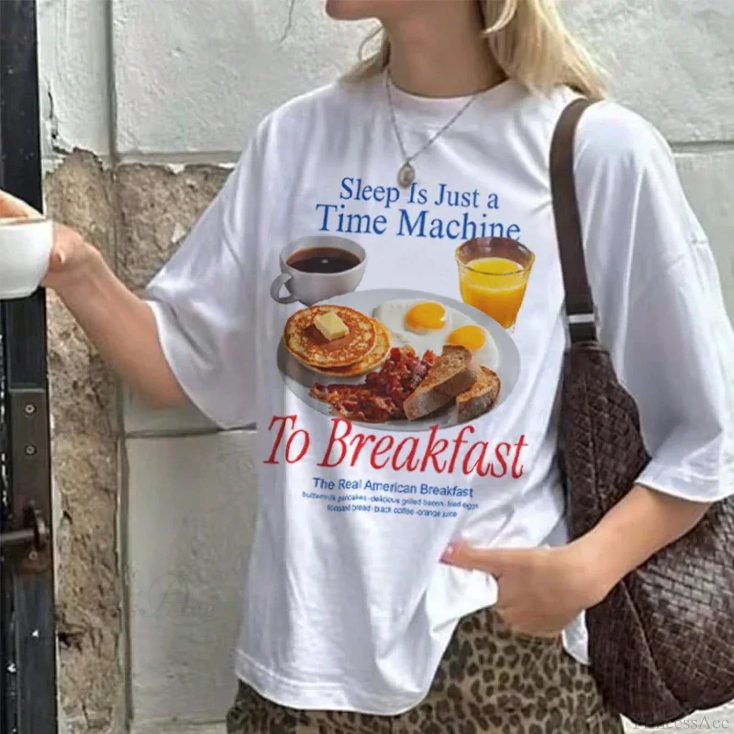 Breakfast Meme Oversized Graphic T-shirt WHITE / S t-shirt-250223