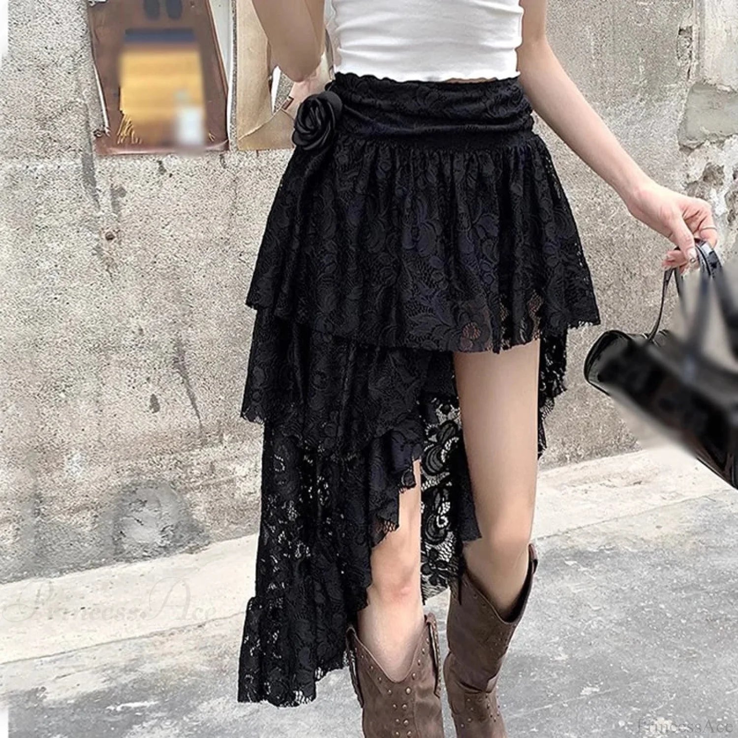 Breathable Lace Short Dress Skirt black / S / CHINA