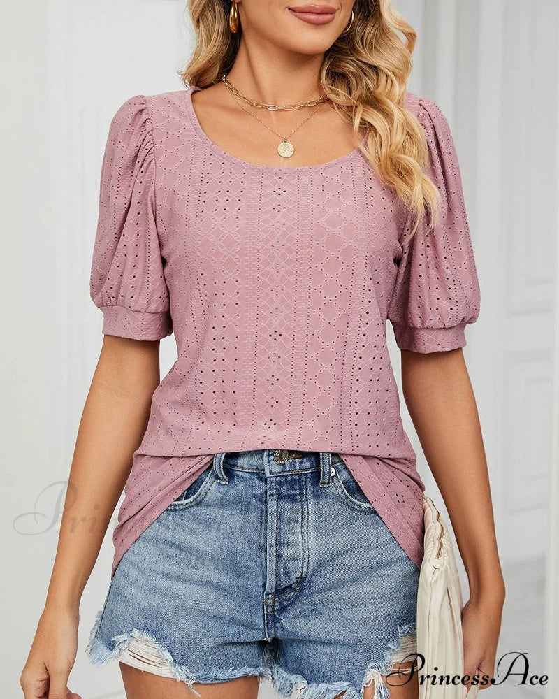 Solid Color T-shirt with Short Sleeves Pink 23BF clothes Short Sleeve Tops T-shirts Tops/Blouses