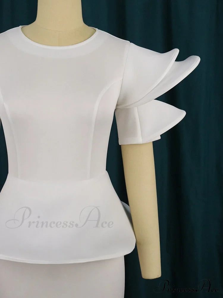 Brief Large With Ruffles Peplum - And Gown White Detail Party Sleeves Size