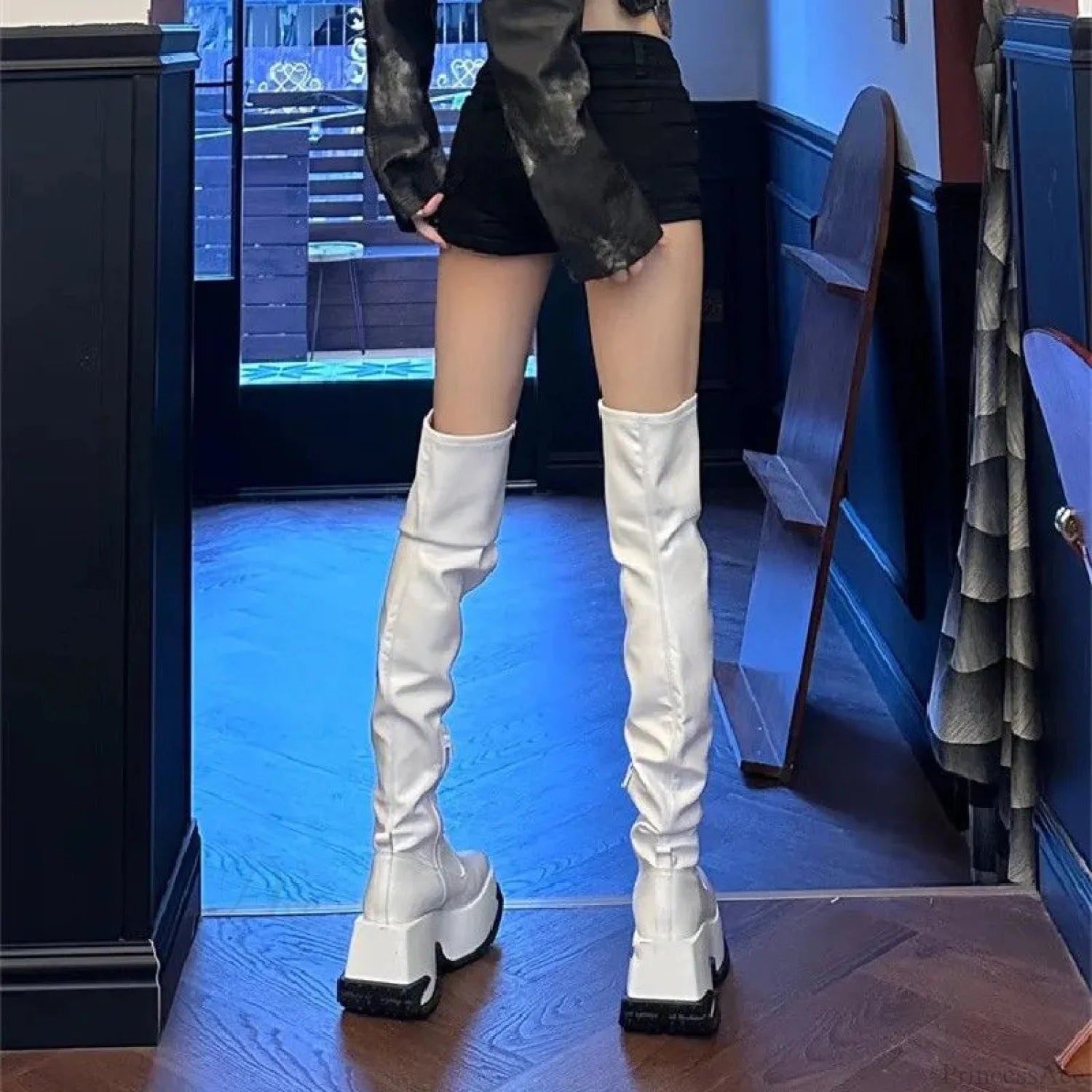 Brief Velvety Above Thigh Gothic Winter Platform Boot WHITE / 35