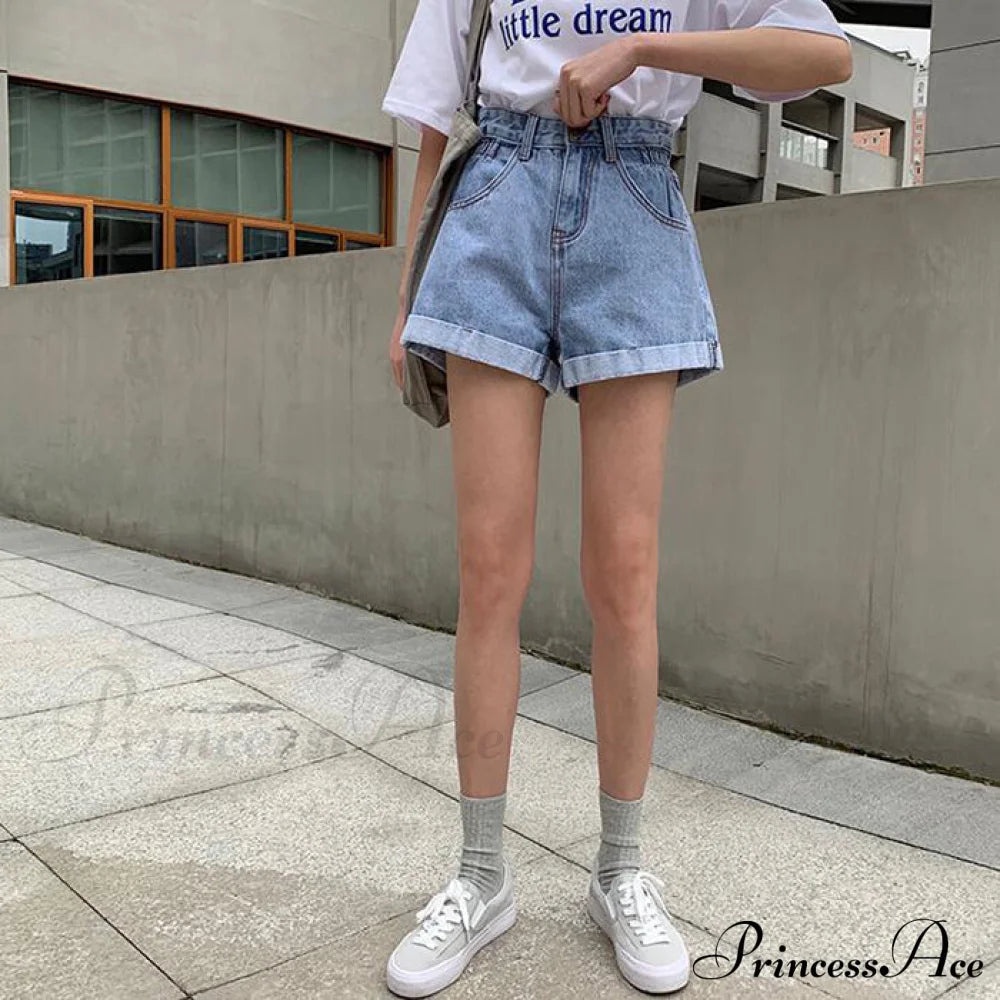 Brief Warm-Season Casual Waist Fashion Elastic Leg Women High Jeans Shorts Denim Wide Loose Size