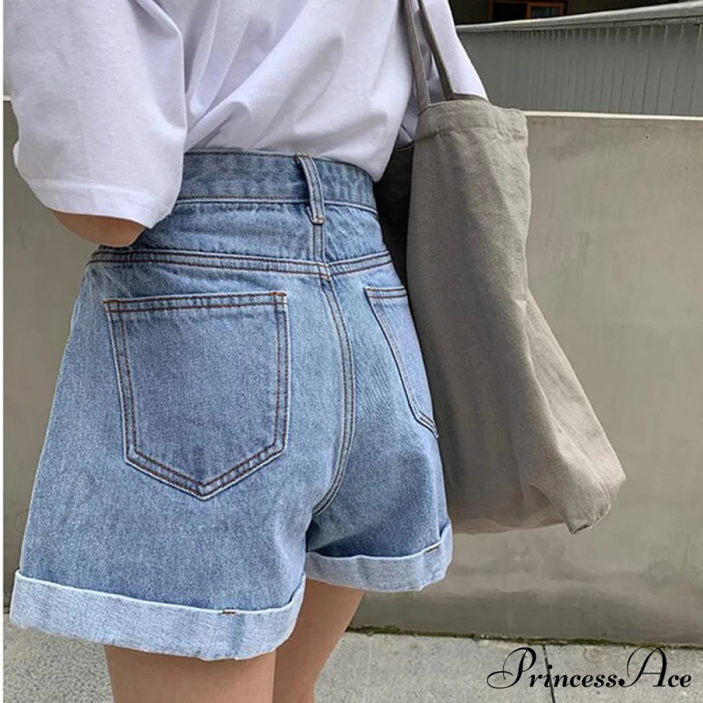 Brief Warm-Season Casual Waist Fashion Elastic Leg Women High Jeans Shorts Denim Wide Loose Size