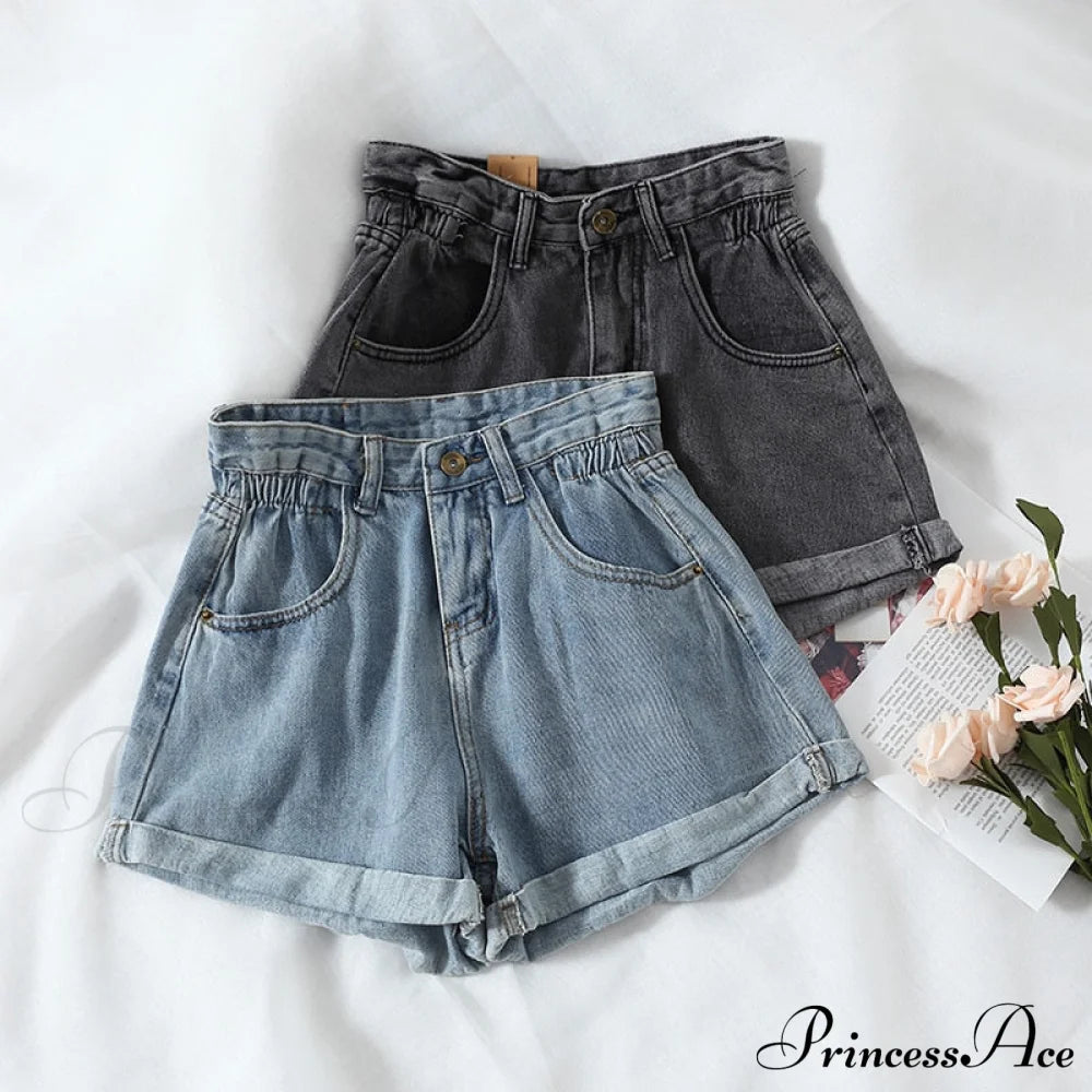 Brief Warm-Season Casual Waist Fashion Elastic Leg Women High Jeans Shorts Denim Wide Loose Size