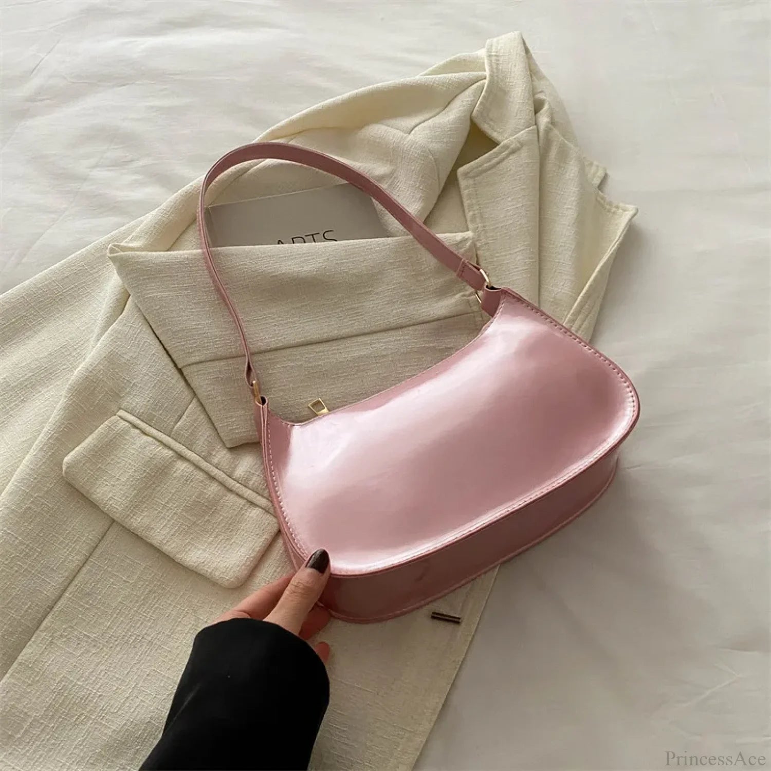 Bright Color Solid Square Shoulder Bag Pink shoulder-250126