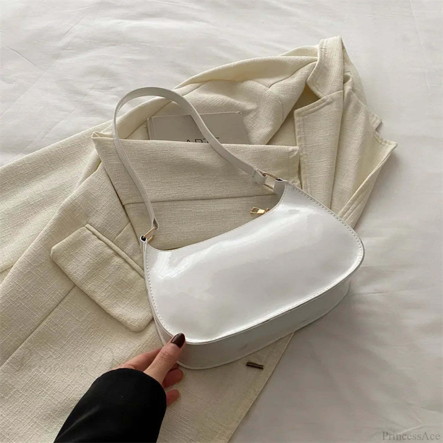 Bright Color Solid Square Shoulder Bag White shoulder-250126