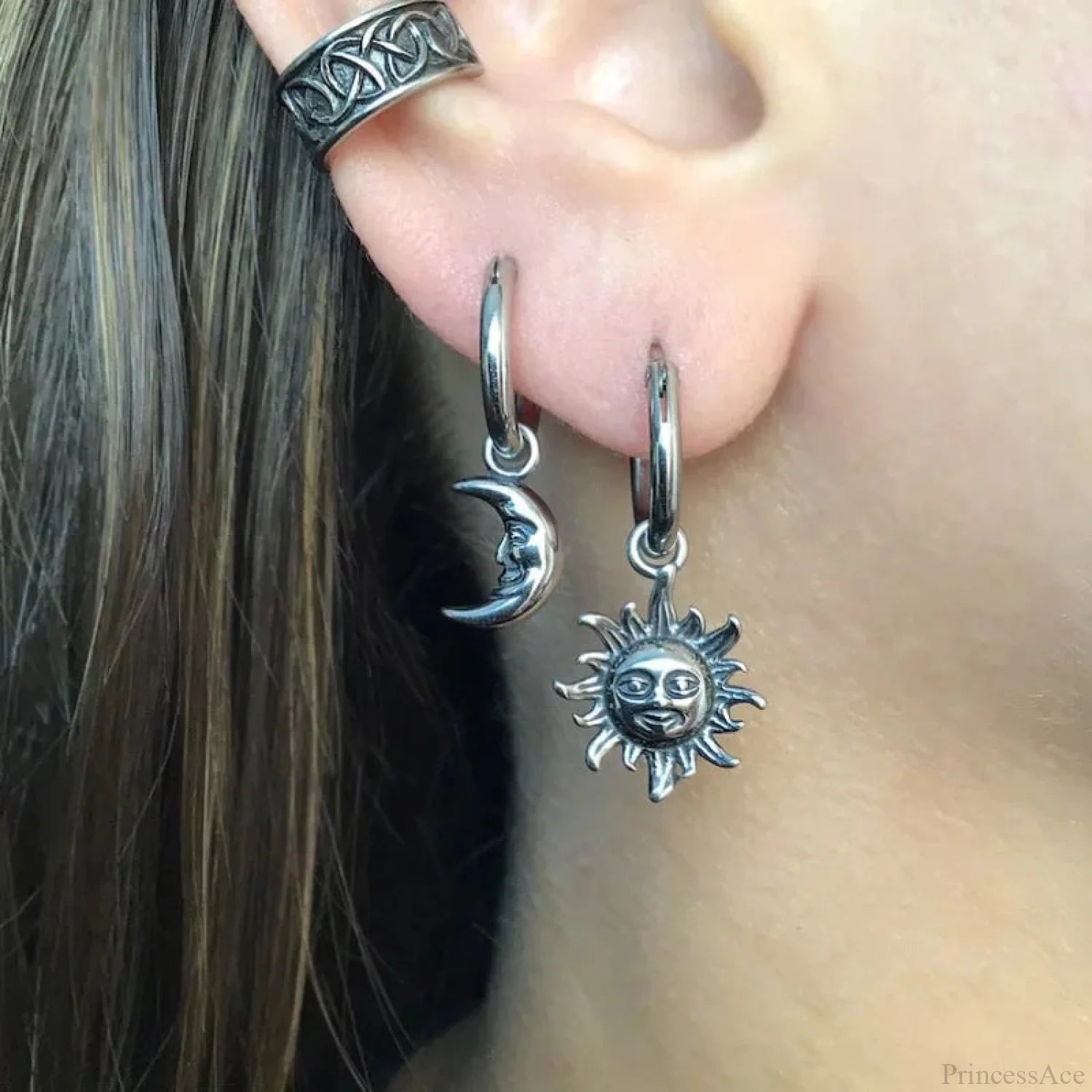 Bright Lunar Heavenly Dark Hoop Earring