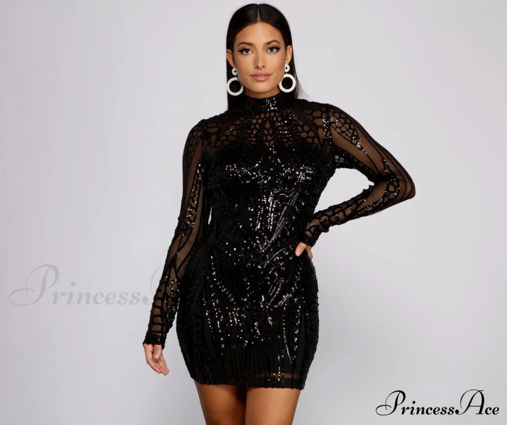 Bring The Drama Charming Sequin Mini Dress Black / Xs Dressy Dresses