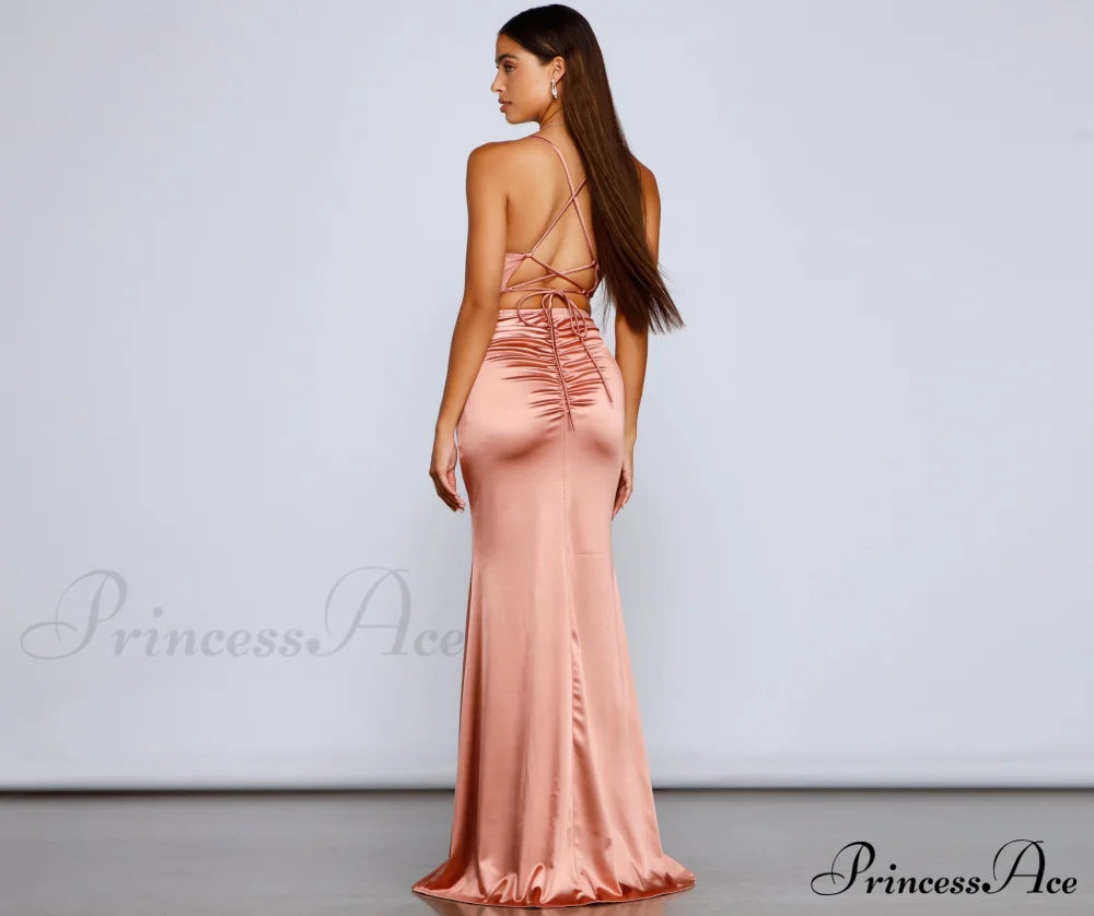 Bristol Formal Stylish Satin Lace-Up Dress Rose Gold / Xs S.o. Long Dresses