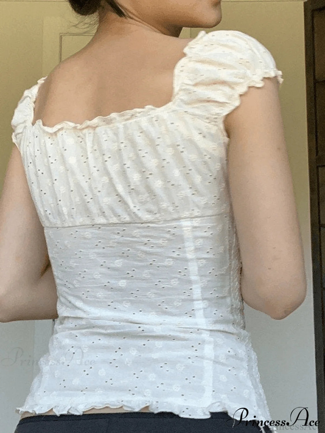 Broderie Lace White Trendy Cropped Tank Top Shirts