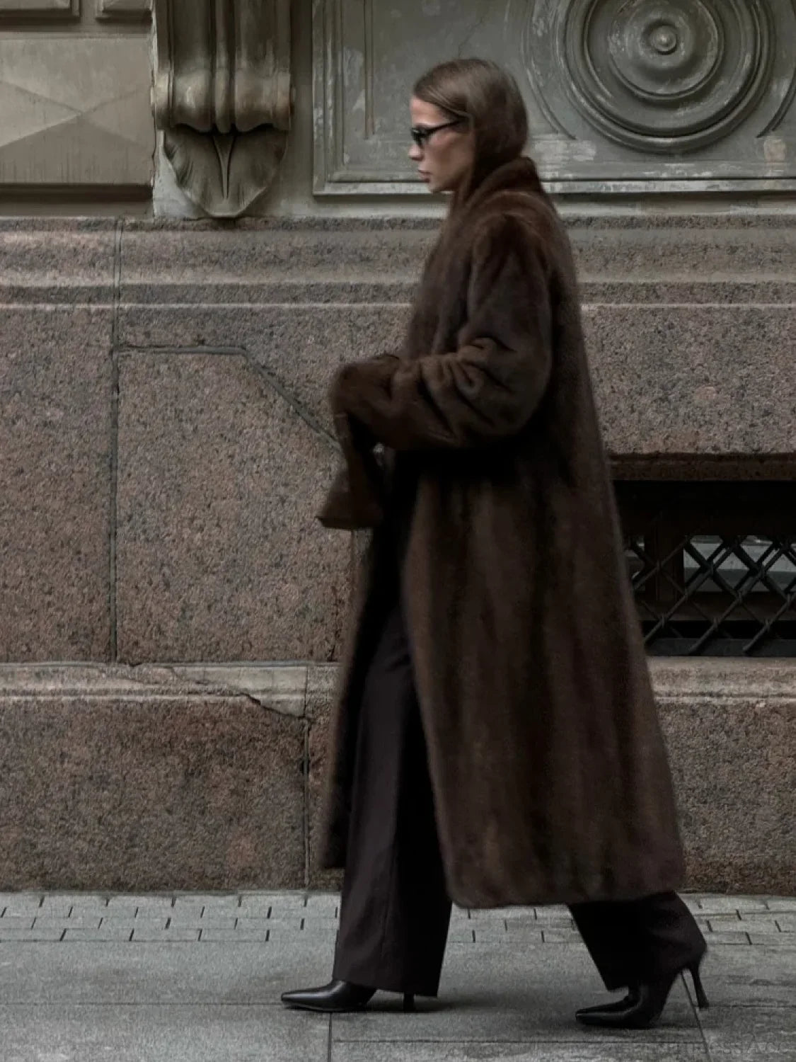 Brown Long Sleeve Plush Coat