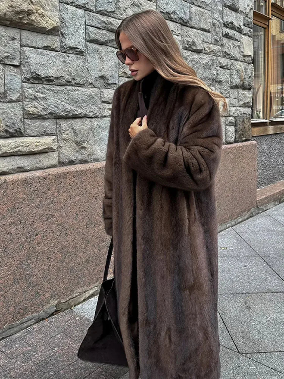 Brown Long Sleeve Plush Coat