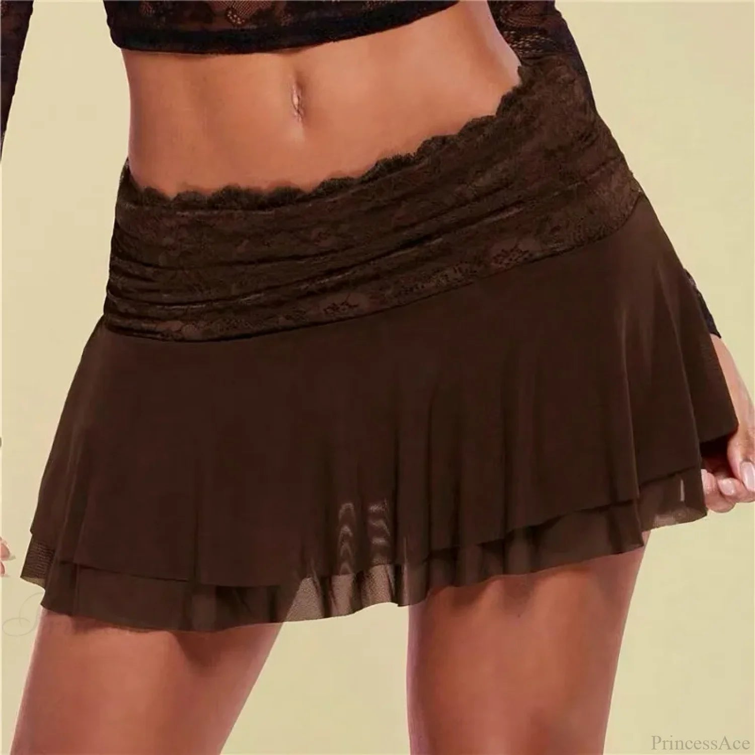 Brown Pleated Ballet Ruffle Skirt skirts-250223