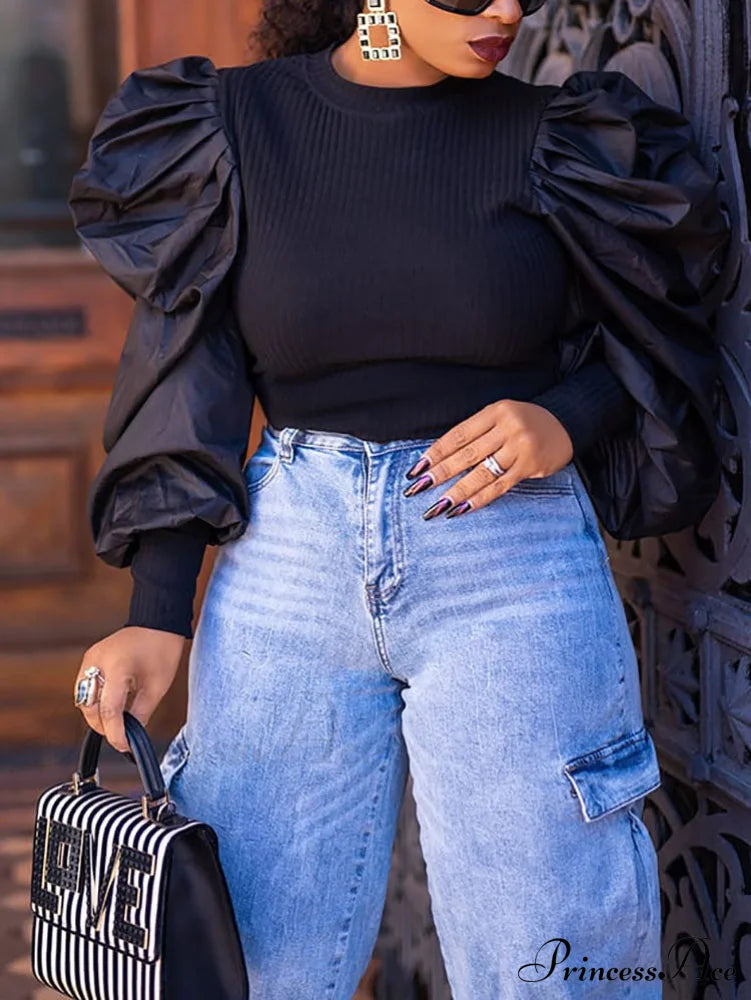 Brown Pointelle Knit Trendy Long Sleeve Mini Dress Black / S Shirts & Tops