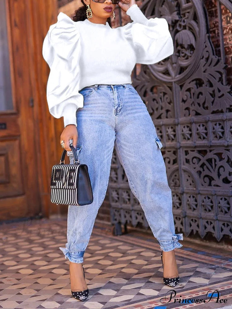 Brown Pointelle Knit Trendy Long Sleeve Mini Dress White / S Shirts & Tops