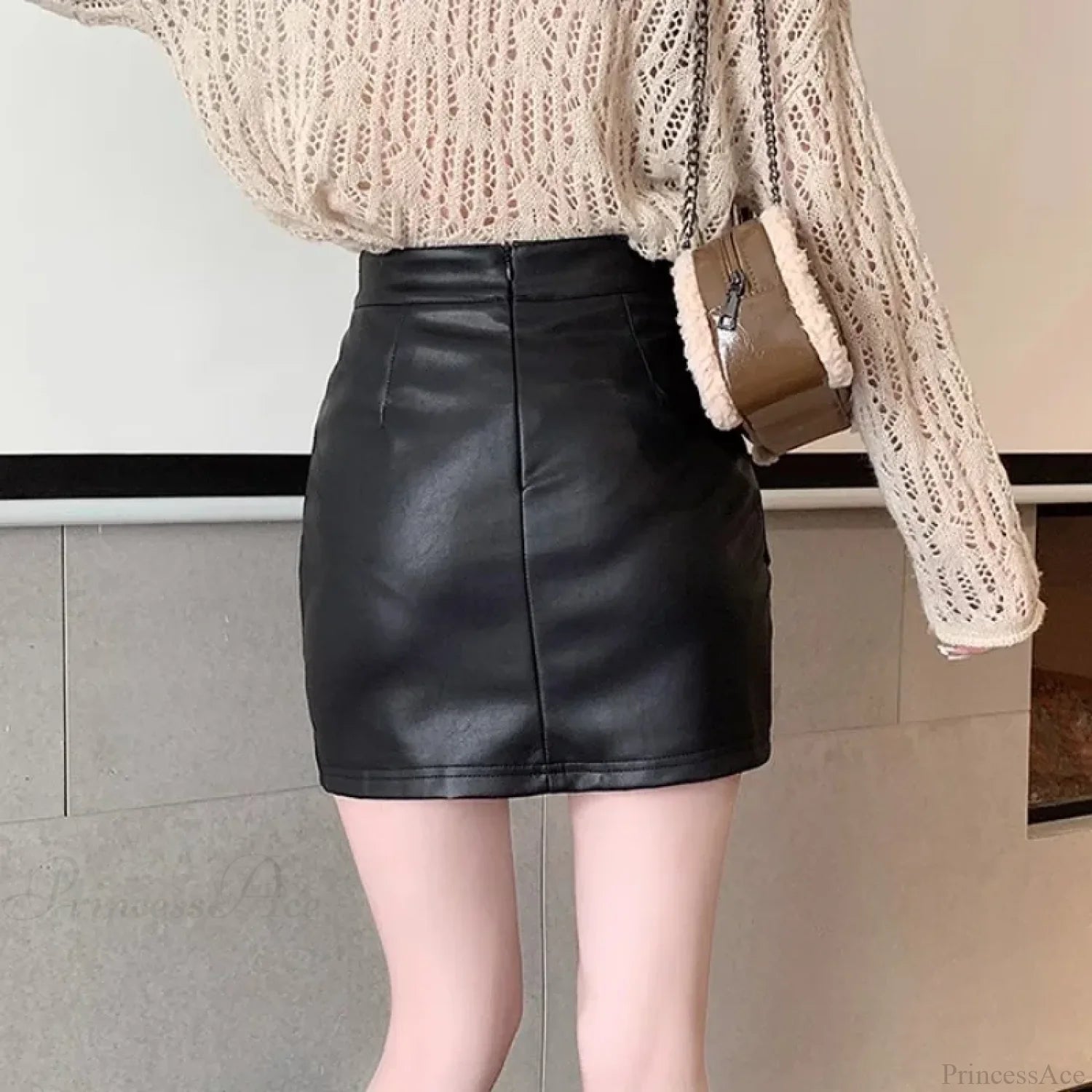 Brown PU Leather Slim Fit Skirt