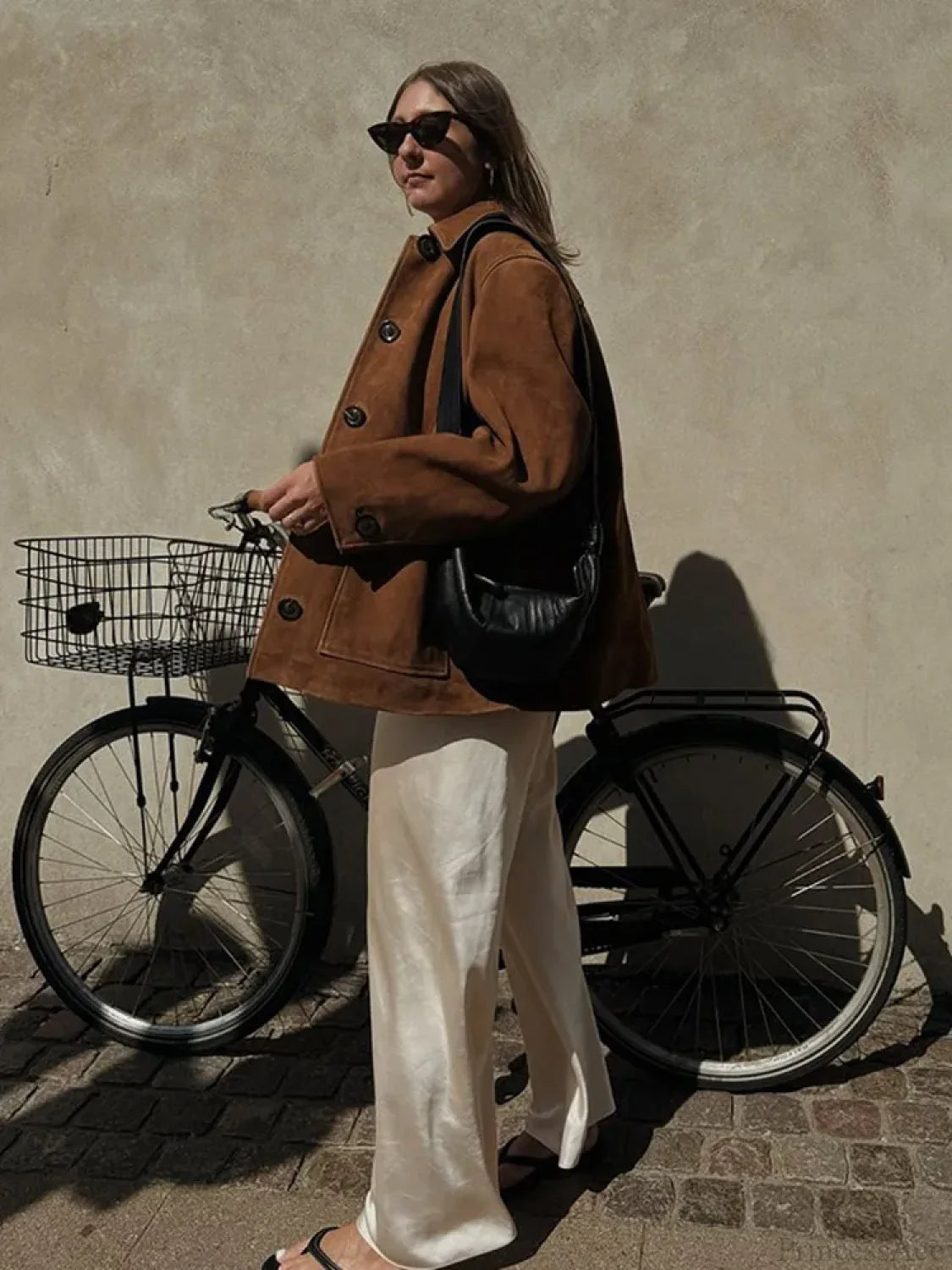 Brown Single Breasted Leather Coat