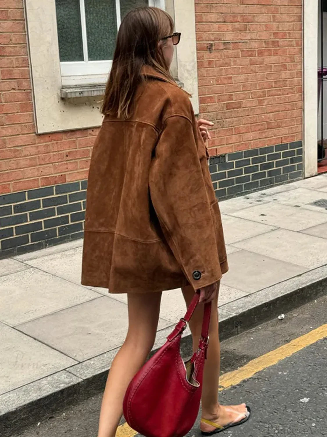 Brown Single Breasted Leather Coat Brown / S