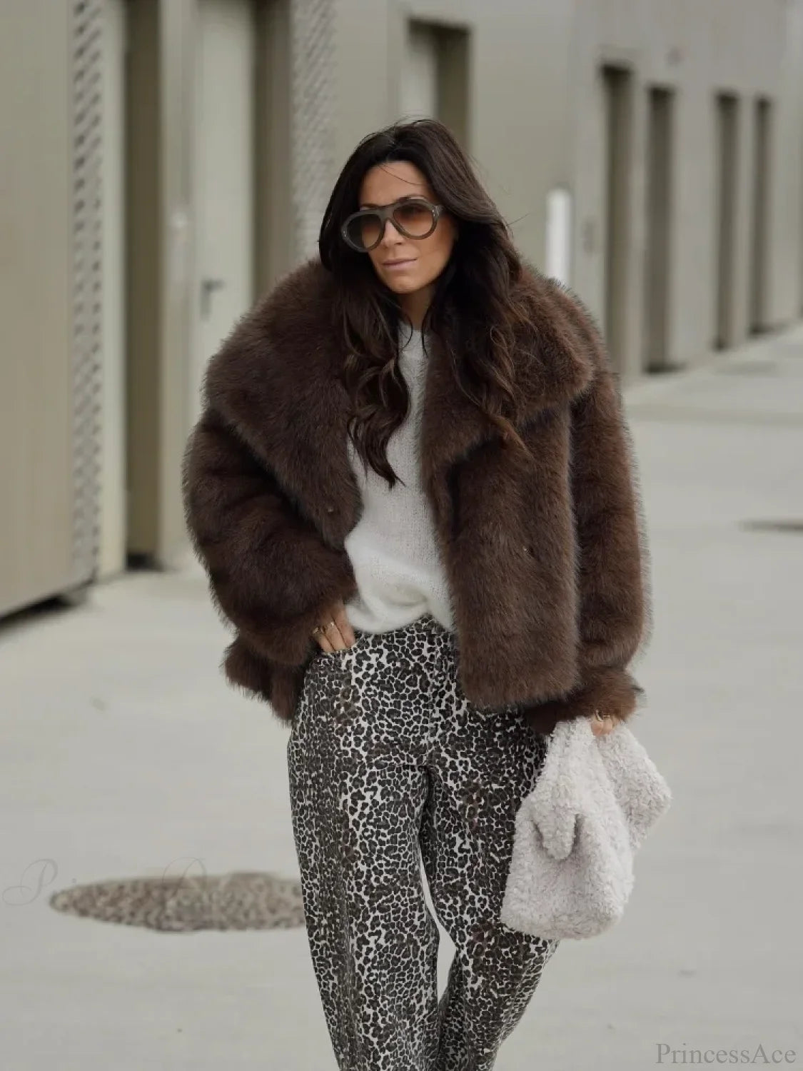 Brown Soft Fluffy Woolen Coat Brown / S