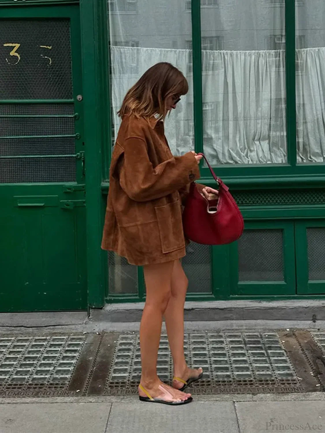 Brown Stand Collar Suede Coat