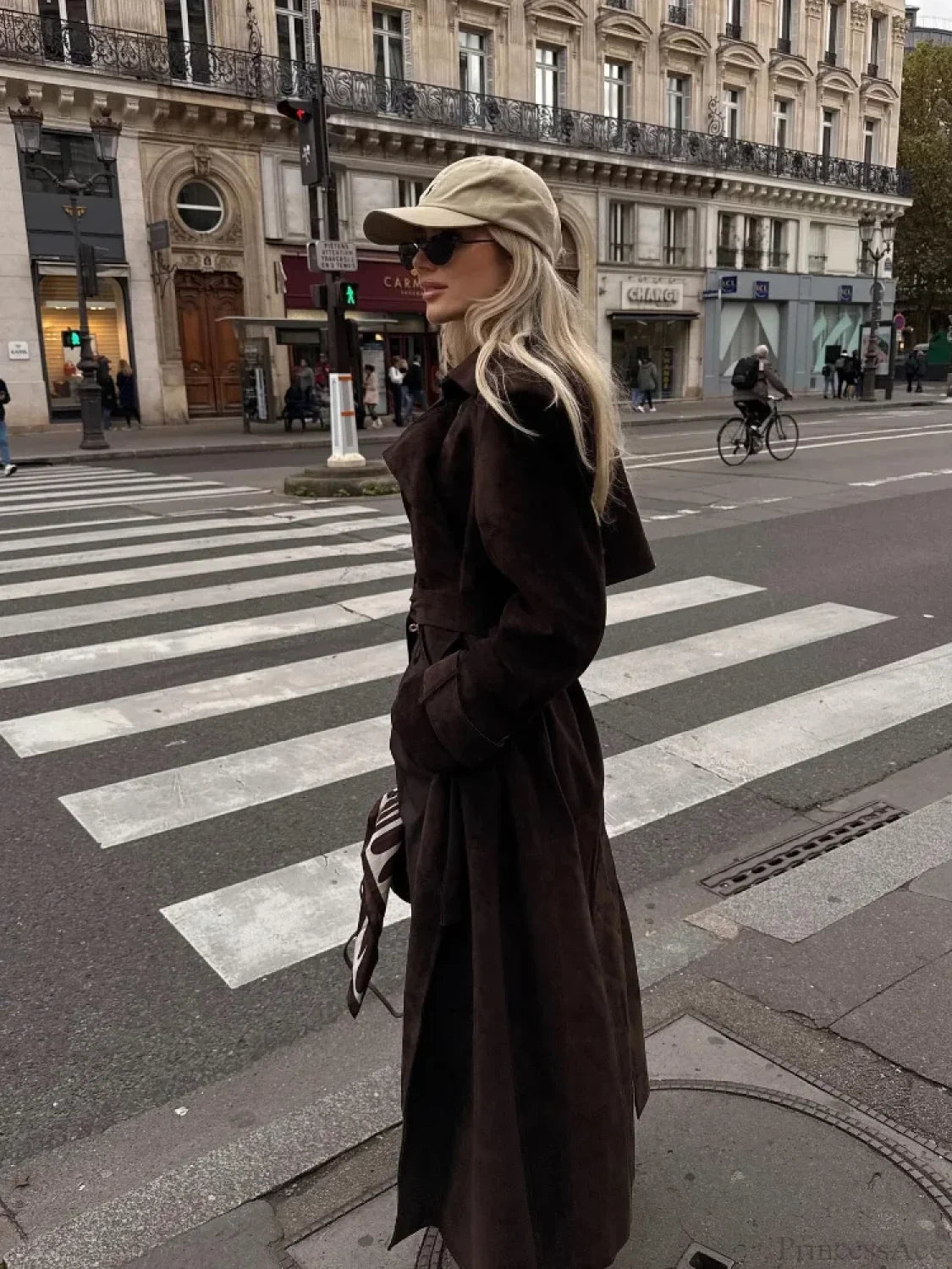 Brown Suede Leather Long Coat